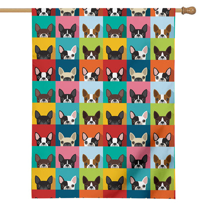 Boston Terrier Puppy Faces Print House Flag