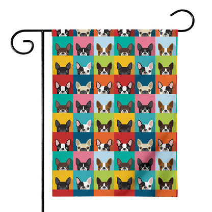 Boston Terrier Puppy Faces Print House Flag