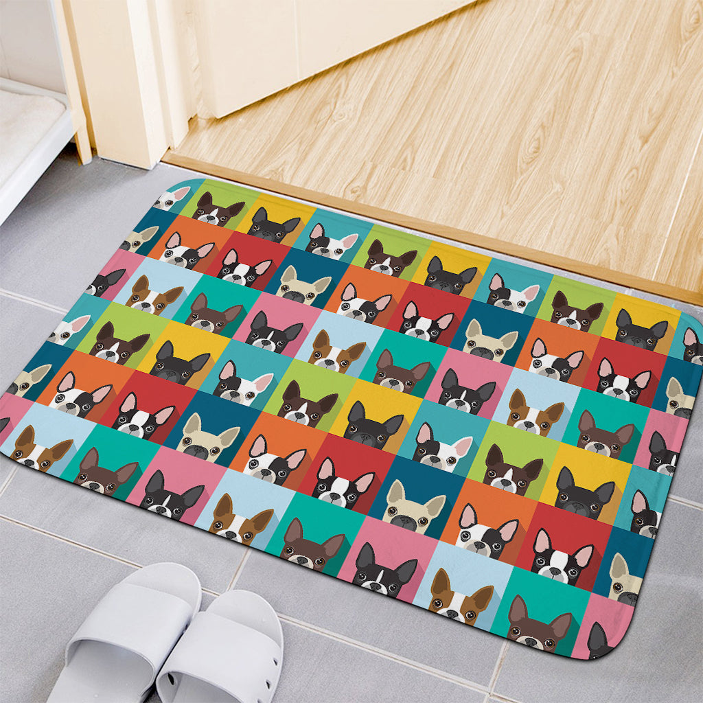 Boston Terrier Puppy Faces Print Indoor Door Mat