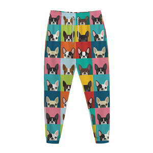 Boston Terrier Puppy Faces Print Jogger Pants