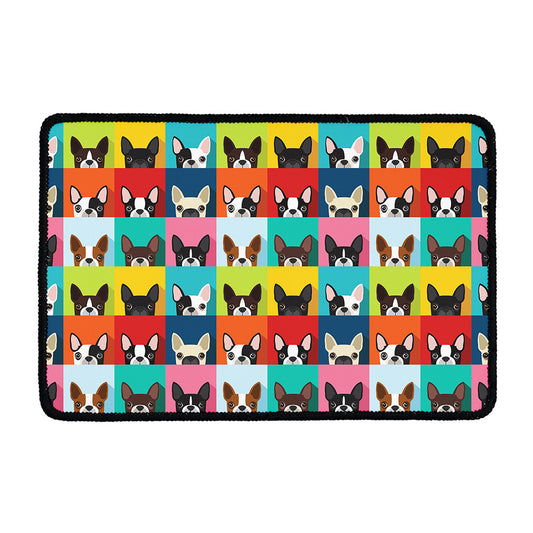 Boston Terrier Puppy Faces Print Kitchen Mat
