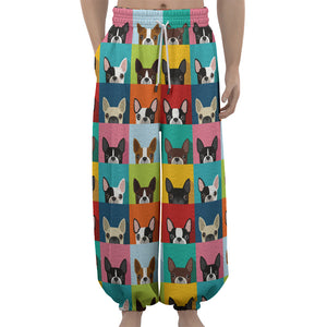 Boston Terrier Puppy Faces Print Lantern Pants