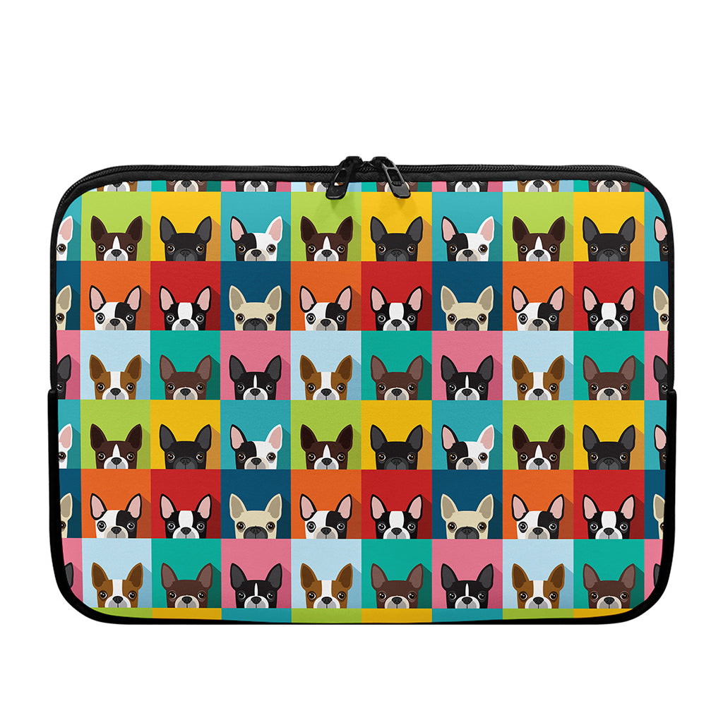 Boston Terrier Puppy Faces Print Laptop Sleeve