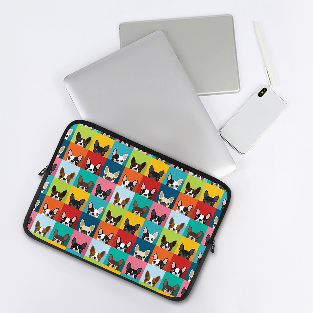 Boston Terrier Puppy Faces Print Laptop Sleeve