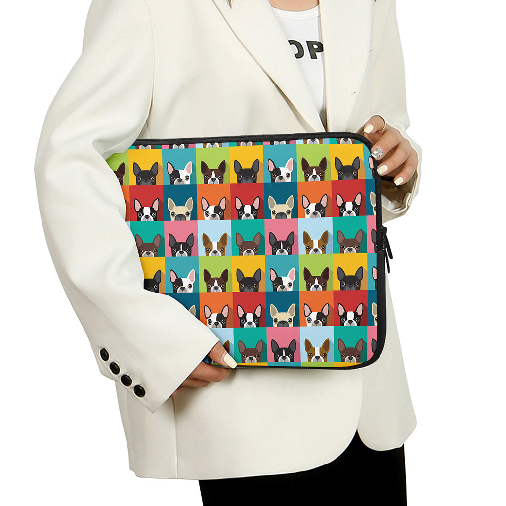 Boston Terrier Puppy Faces Print Laptop Sleeve