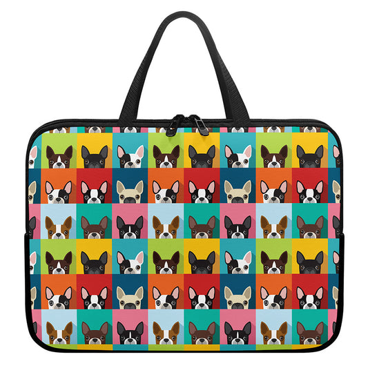 Boston Terrier Puppy Faces Print Laptop Sleeve With Handle