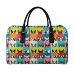 Boston Terrier Puppy Faces Print Leather Duffle Bag