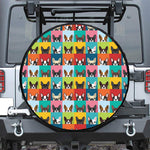 Boston Terrier Puppy Faces Print Leather Spare Tire Cover