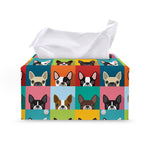 Boston Terrier Puppy Faces Print Leather Tissue Box Cover