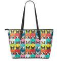 Boston Terrier Puppy Faces Print Leather Tote Bag With Zipper