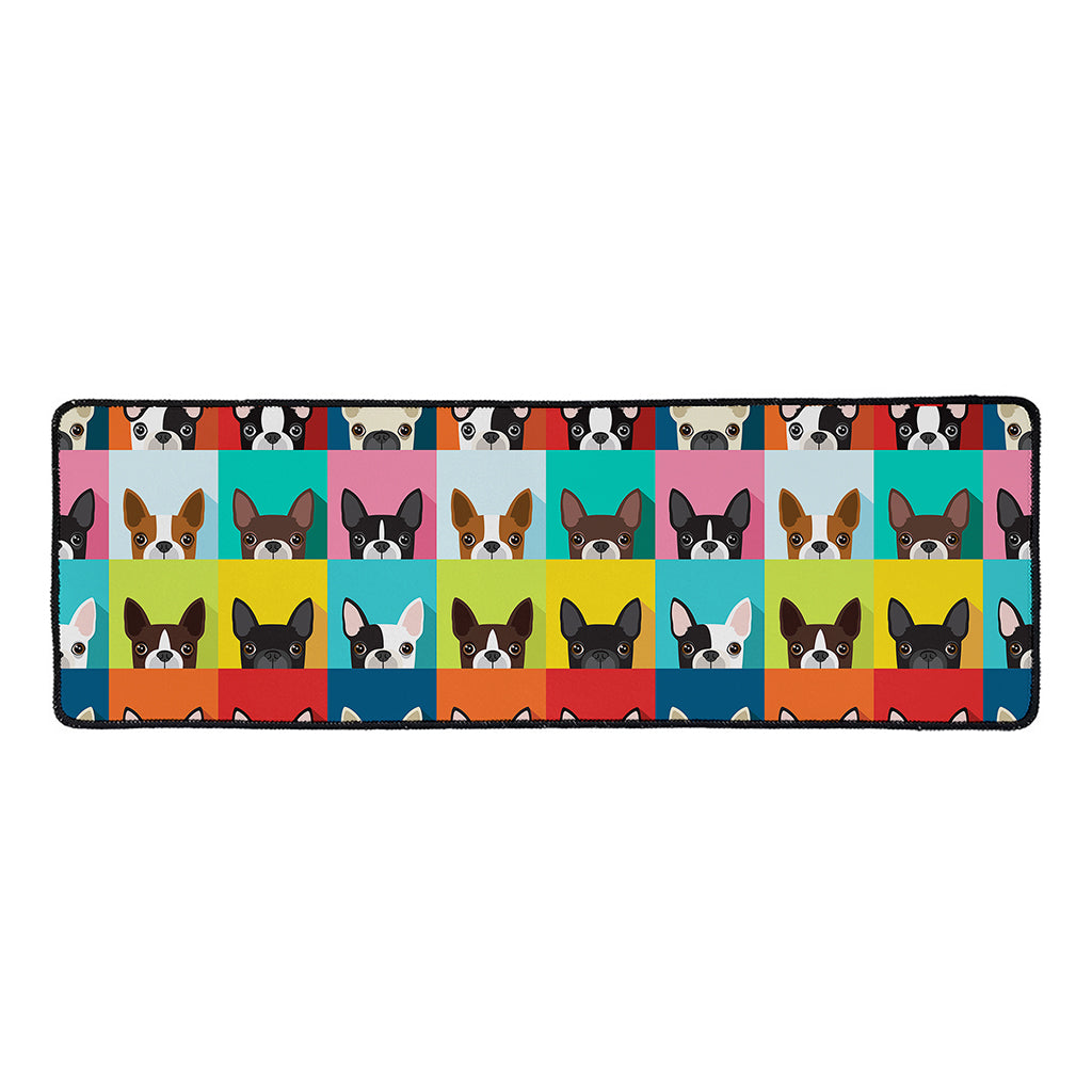 Boston Terrier Puppy Faces Print Long Kitchen Mat
