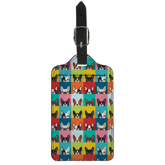 Boston Terrier Puppy Faces Print Luggage Tag
