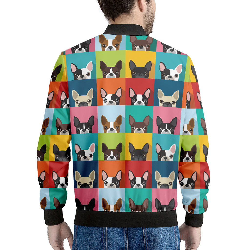 Boston Terrier Puppy Faces Print Men's Bomber Jacket