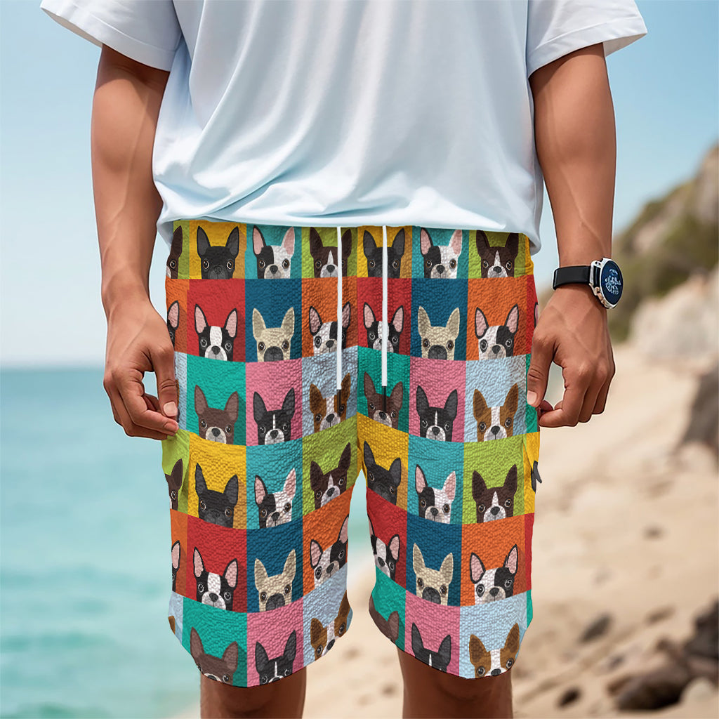 Boston Terrier Puppy Faces Print Men's Cargo Shorts