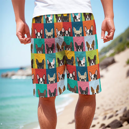 Boston Terrier Puppy Faces Print Men's Cargo Shorts