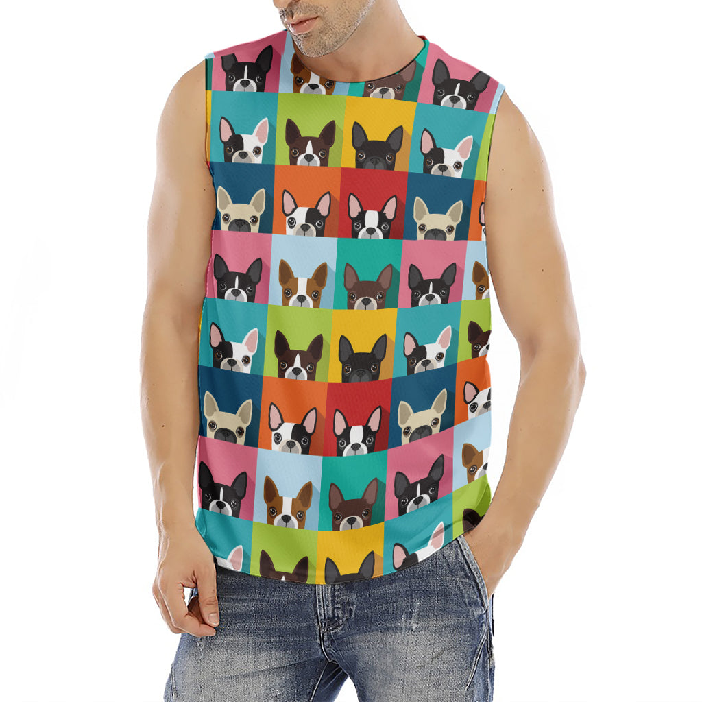 Boston Terrier Puppy Faces Print Men's Fitness Tank Top