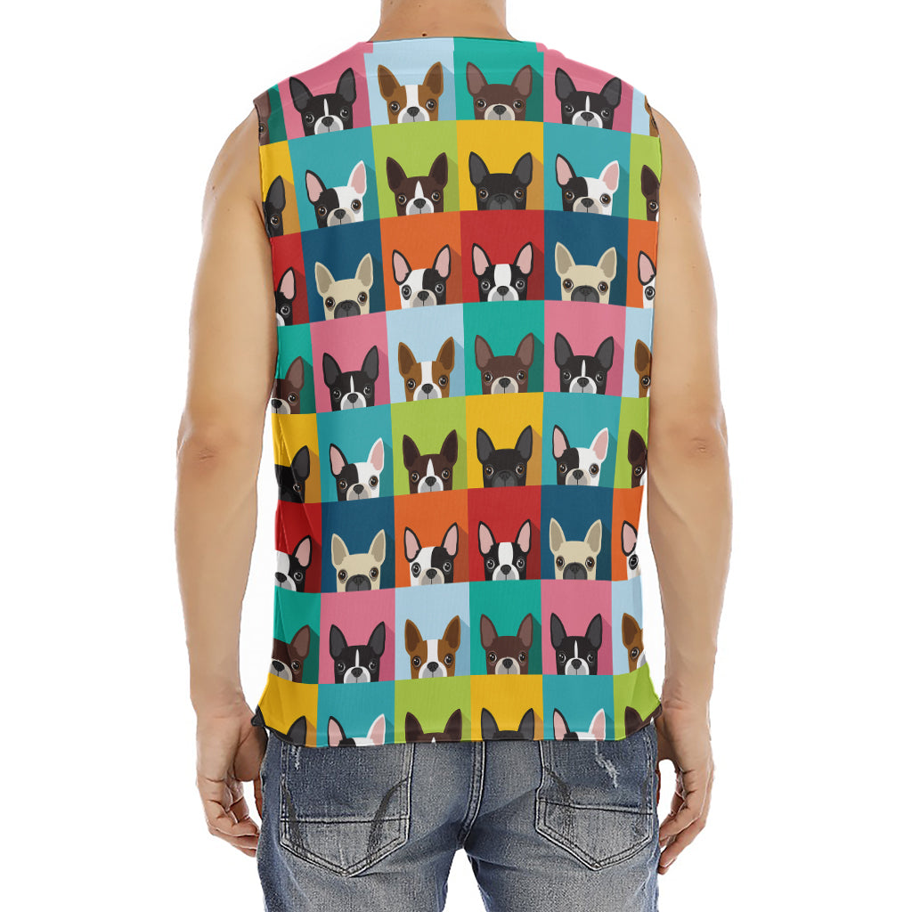 Boston Terrier Puppy Faces Print Men's Fitness Tank Top