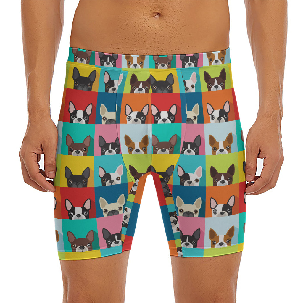 Boston Terrier Puppy Faces Print Men's Long Boxer Briefs