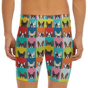 Boston Terrier Puppy Faces Print Men's Long Boxer Briefs