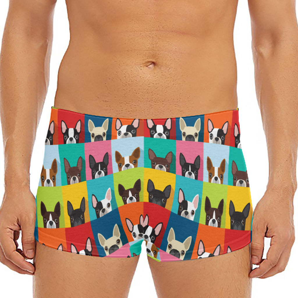 Boston Terrier Puppy Faces Print Men's Short Boxer Briefs
