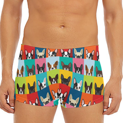 Boston Terrier Puppy Faces Print Men's Short Boxer Briefs