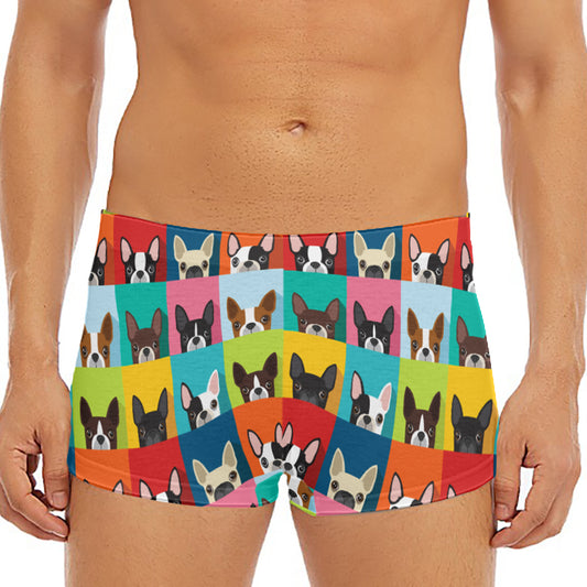 Boston Terrier Puppy Faces Print Men's Short Boxer Briefs