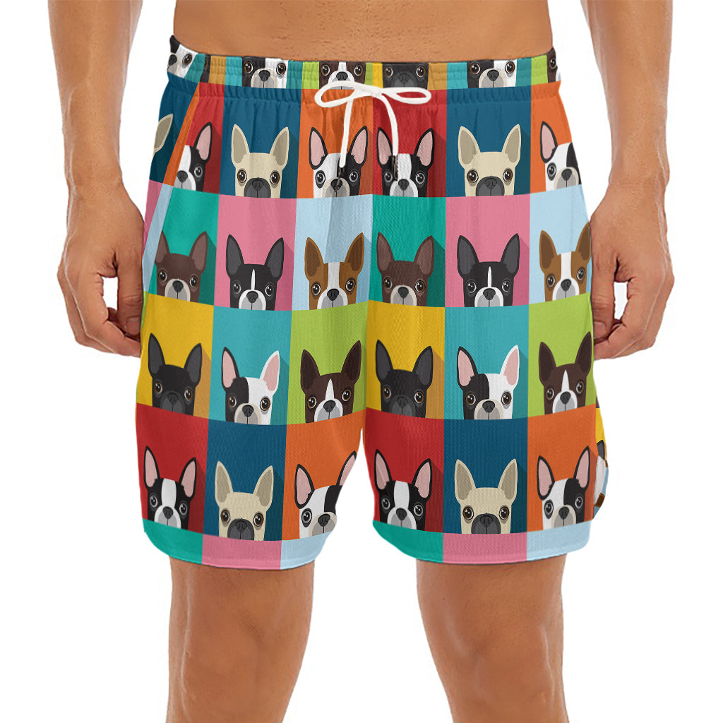 Boston Terrier Puppy Faces Print Men's Split Running Shorts