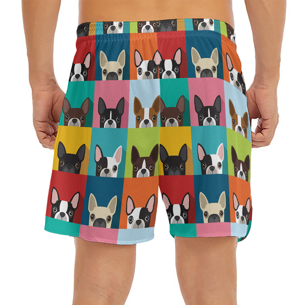 Boston Terrier Puppy Faces Print Men's Split Running Shorts