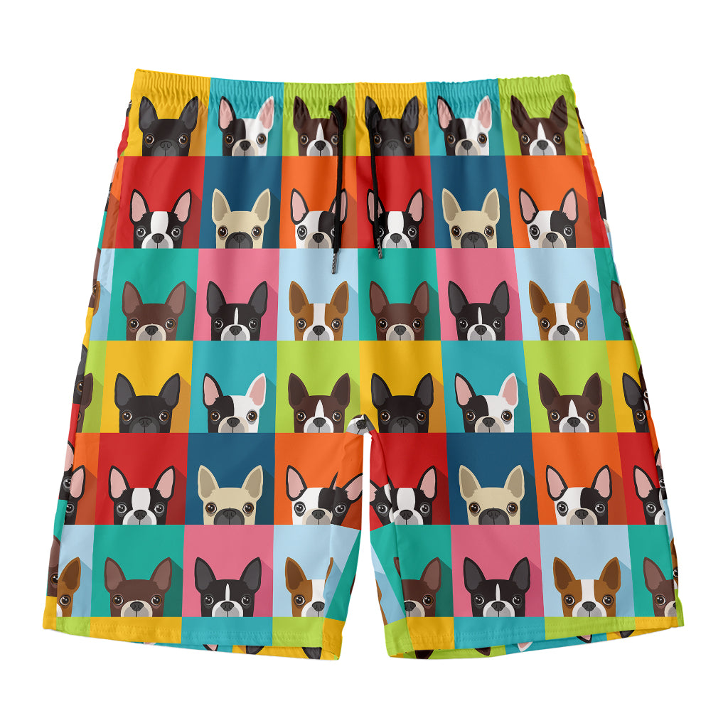 Boston Terrier Puppy Faces Print Men's Swim Trunks