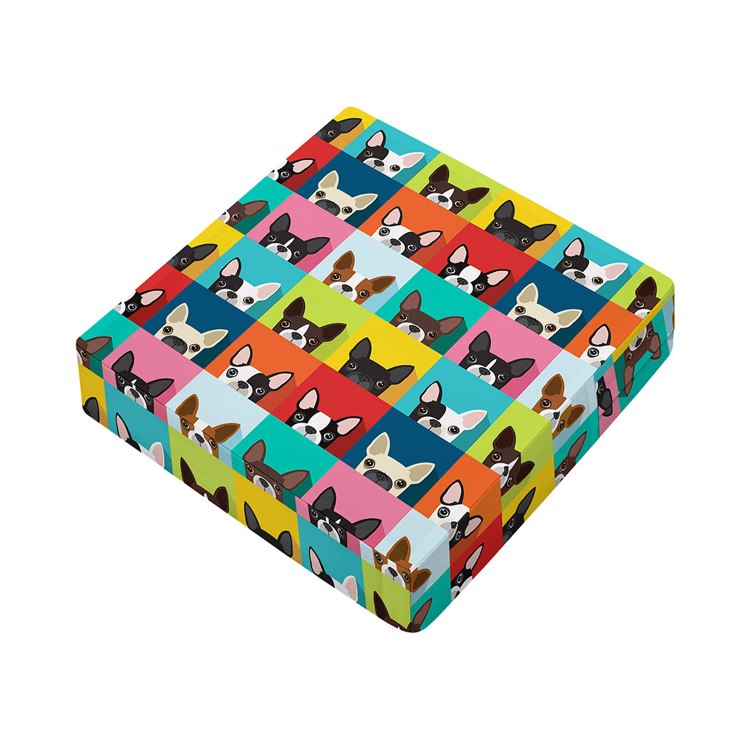 Boston Terrier Puppy Faces Print Outdoor Seat Cushion Cover
