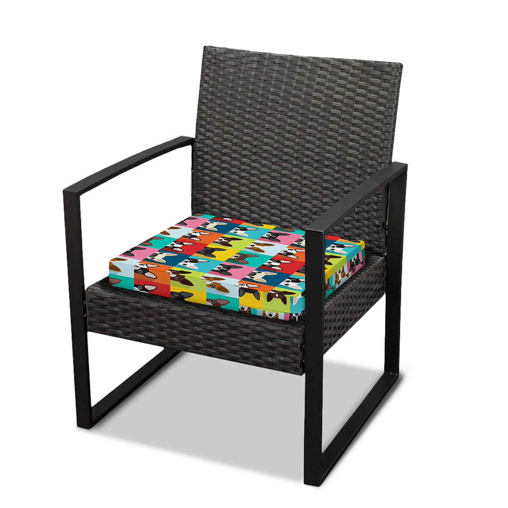 Boston Terrier Puppy Faces Print Outdoor Seat Cushion Cover