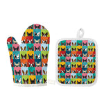 Boston Terrier Puppy Faces Print Oven Mitt And Pot Holder Set
