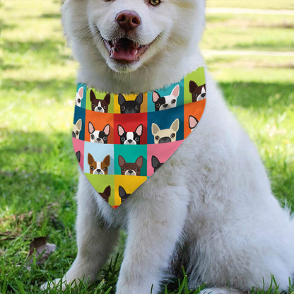 Boston Terrier Puppy Faces Print Over The Collar Dog Bandana
