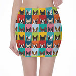 Boston Terrier Puppy Faces Print Pencil Mini Skirt