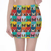 Boston Terrier Puppy Faces Print Pencil Mini Skirt