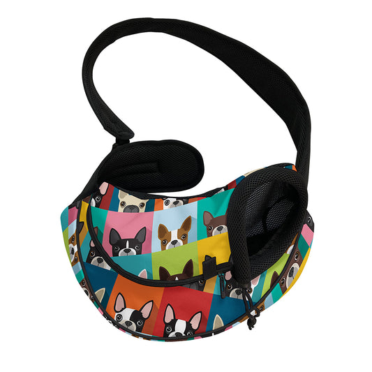 Boston Terrier Puppy Faces Print Pet Sling Carrier