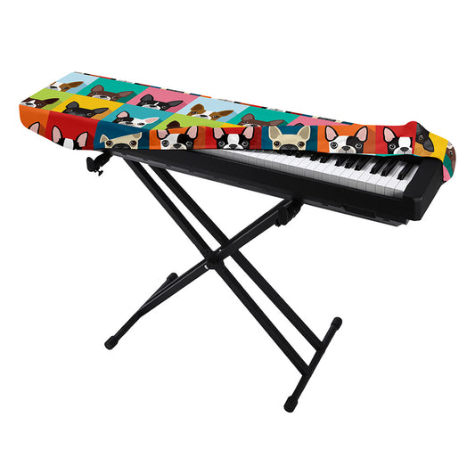 Boston Terrier Puppy Faces Print Piano Keyboard Cover