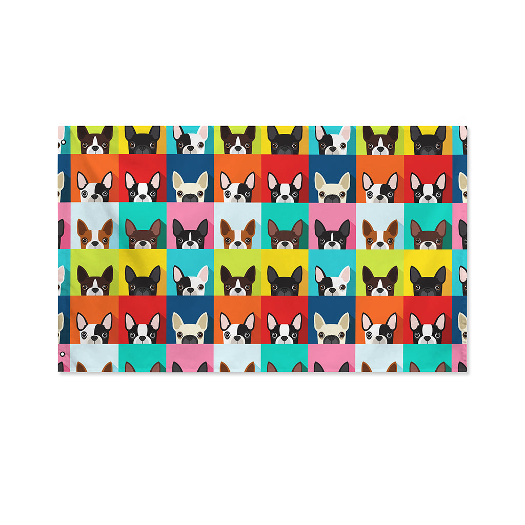 Boston Terrier Puppy Faces Print Polyester Flag