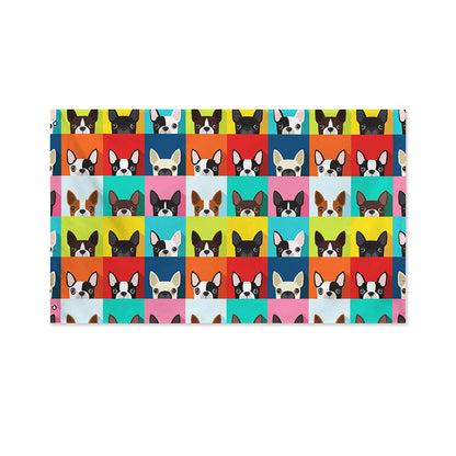 Boston Terrier Puppy Faces Print Polyester Flag