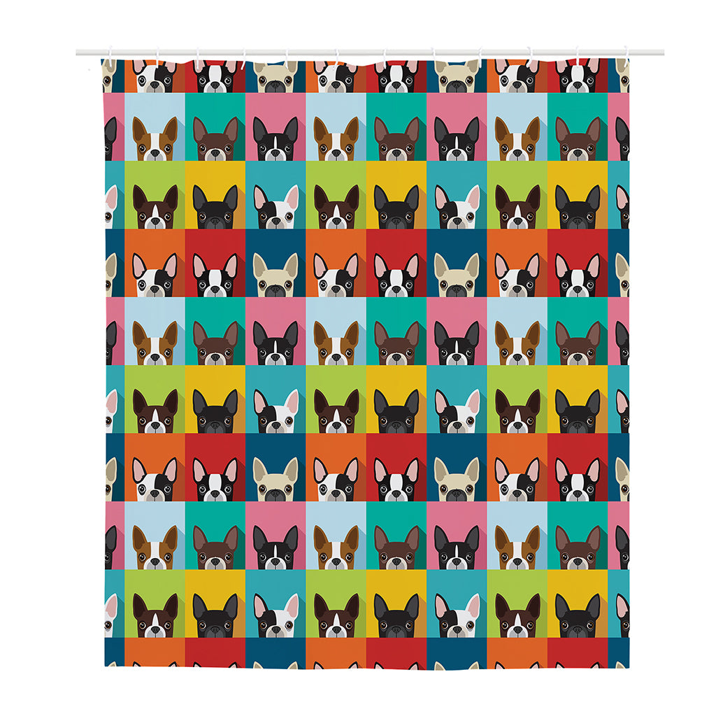 Boston Terrier Puppy Faces Print Polyester Shower Curtain