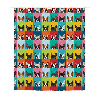 Boston Terrier Puppy Faces Print Polyester Shower Curtain