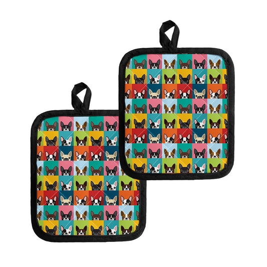 Boston Terrier Puppy Faces Print Pot Holders