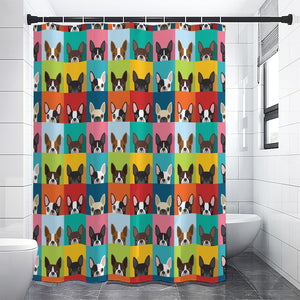 Boston Terrier Puppy Faces Print Premium Shower Curtain