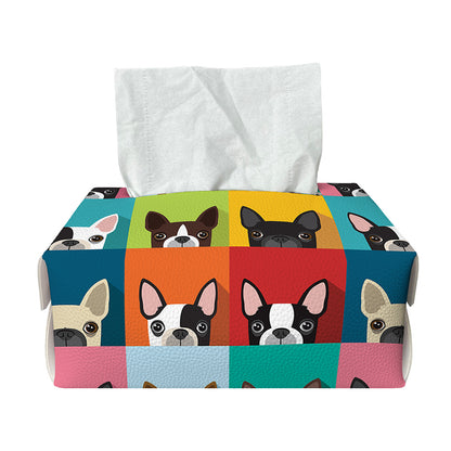 Boston Terrier Puppy Faces Print Rectangle Tissue Box Cover