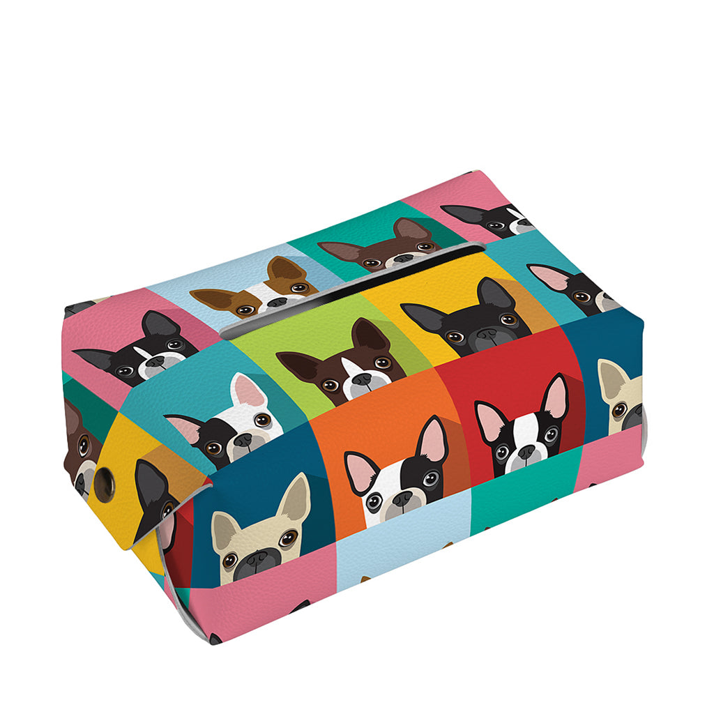 Boston Terrier Puppy Faces Print Rectangle Tissue Box Cover