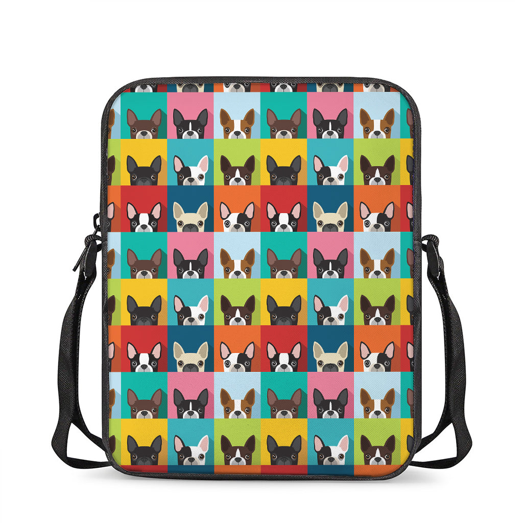 Boston Terrier Puppy Faces Print Rectangular Crossbody Bag