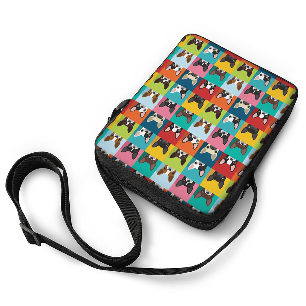 Boston Terrier Puppy Faces Print Rectangular Crossbody Bag