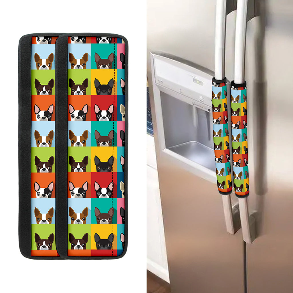 Boston Terrier Puppy Faces Print Refrigerator Handle Covers