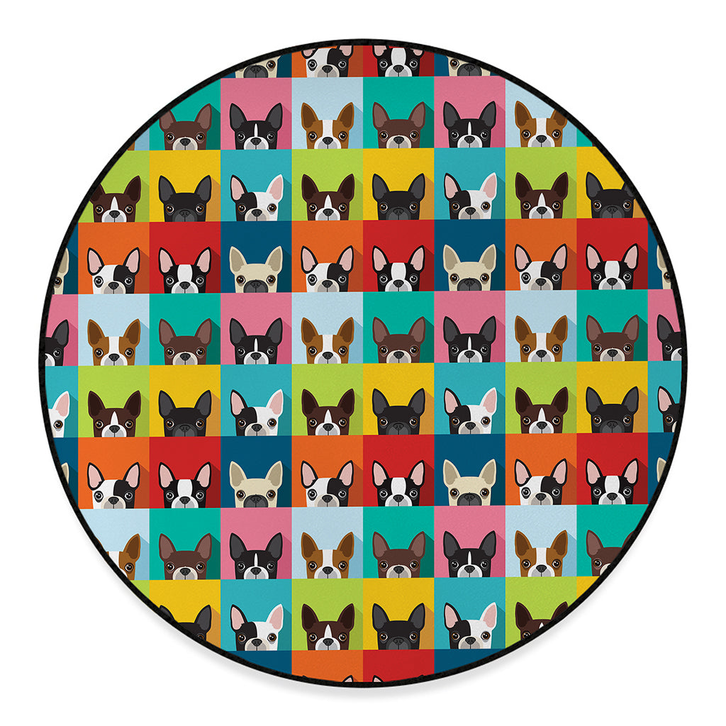 Boston Terrier Puppy Faces Print Round Floor Mat