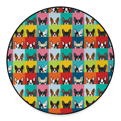 Boston Terrier Puppy Faces Print Round Floor Mat